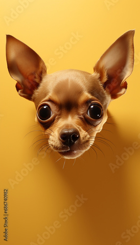 centered view  extreme close up of a cute chihuahua black and brown created with Generative Ai