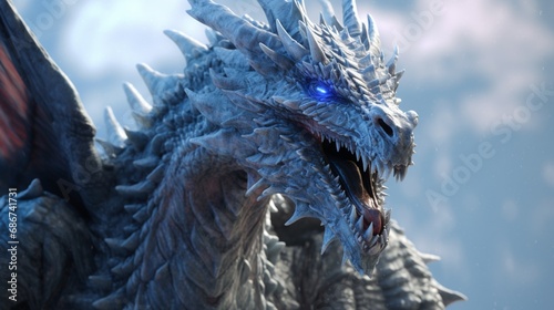 highly detailed 8k ice breathing dragon textured photo.Generative AI