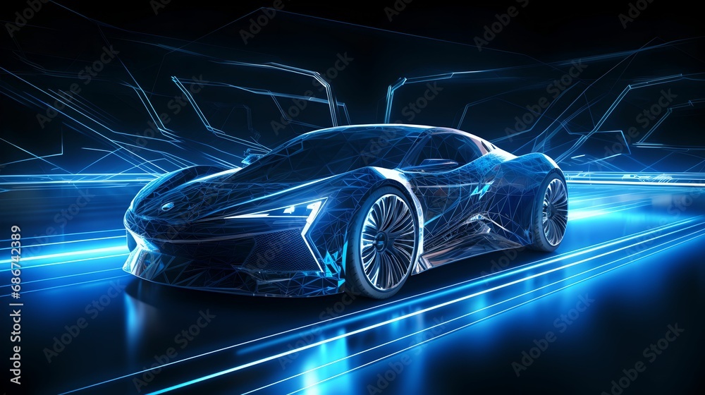 Dynamic Abstract Background with Digital Grid Car, blurred, lines, wireframe, futuristic