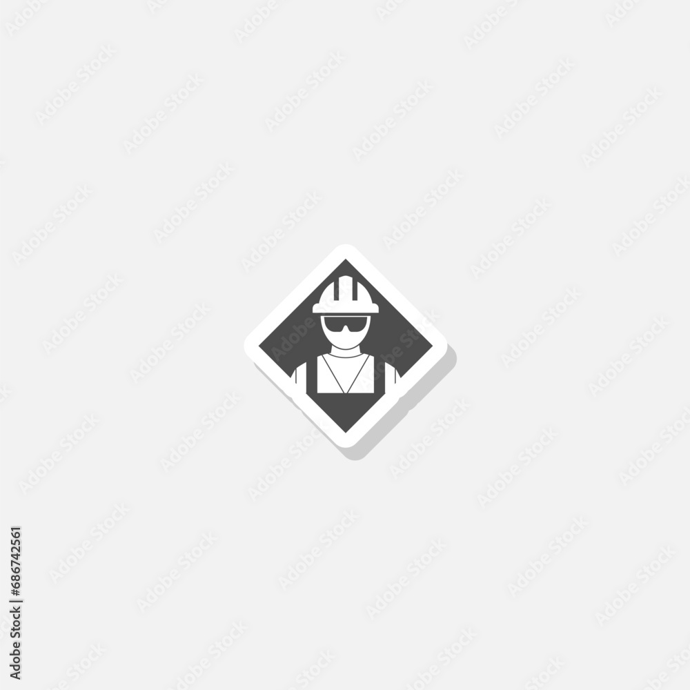 Construction Worker Icon sticker isolated on gray background