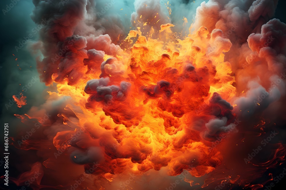 Controlled Intensity in Seamless Explosion Illustration, fire, smoke, burst, energy