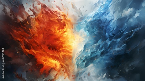 Fiery and Icy Seamless Explosion Illustration, elements, contrasting, forces, action