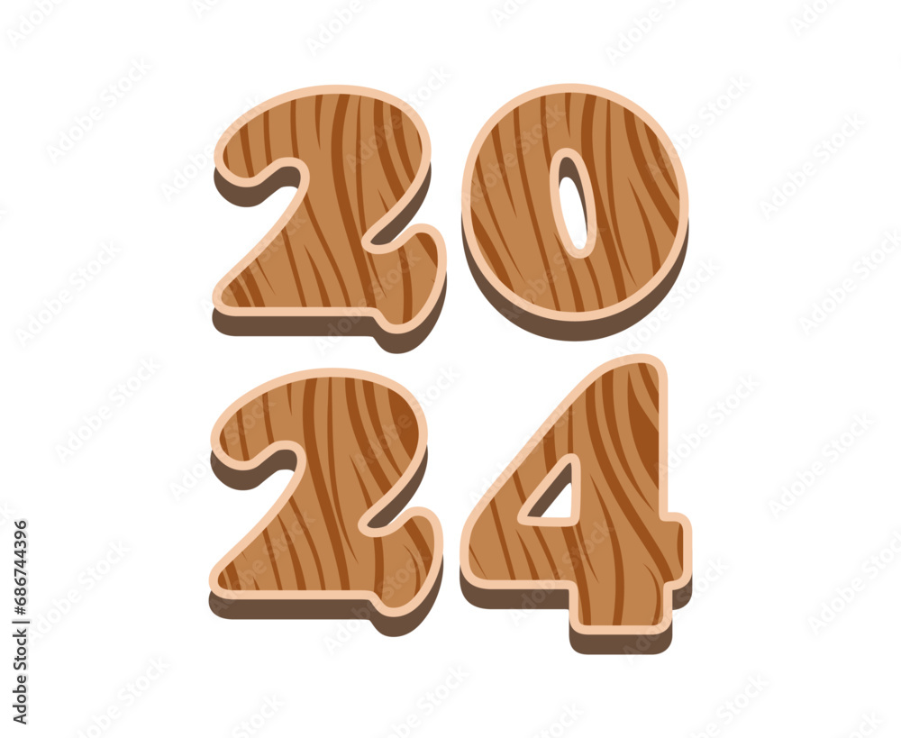 2024 Happy New Year Holiday Brown Wood Abstract Graphic Design Vector Logo Symbol Illustration