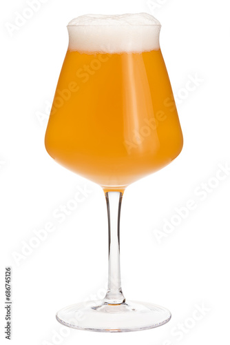 Tulip-shaped stemmed Tiku glass designed for a craft beer filled with hazy smoothie sour ale isolated  photo
