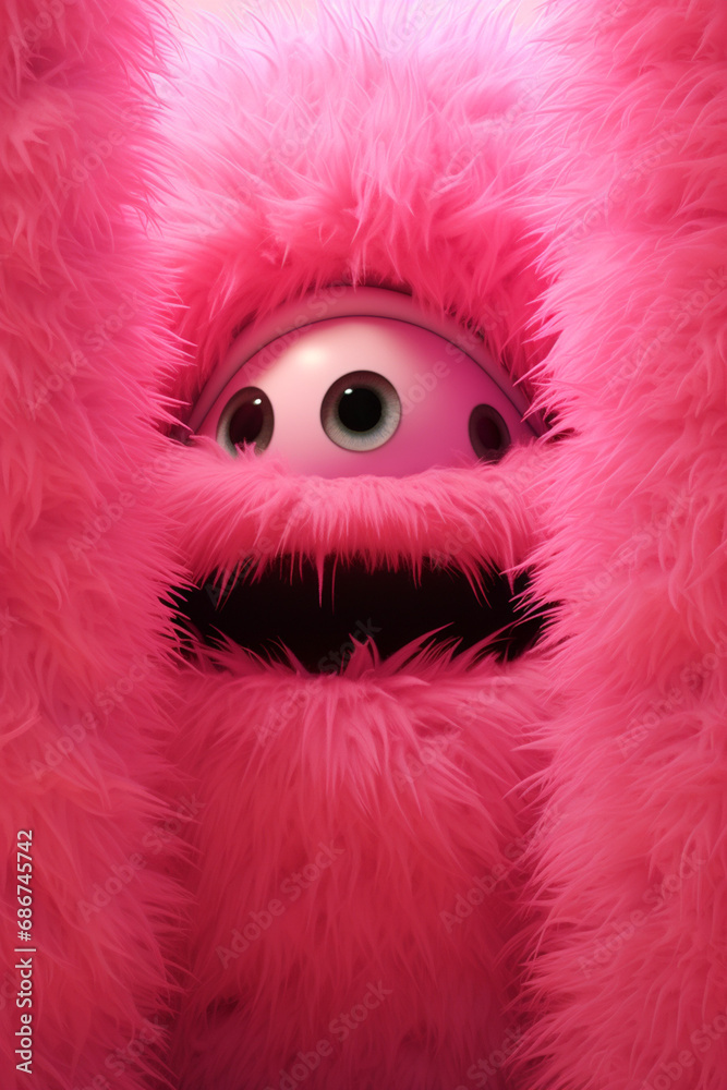 pink fluffy wall with very big blue eyes and open mouth very happy emotions created with Generative Ai pink fluffy wall with very big blue eyes and open mouth very happy emotions created with Generative Ai