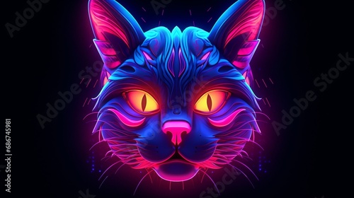 neon cat face.Generative AI