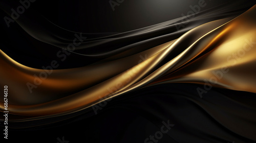 Elegant Black and Gold Gradient: Abstract Shiny Metallic Art with Luminous Patterns - Modern Luxury Design for Stylish Backgrounds and Creative Celebrations.
