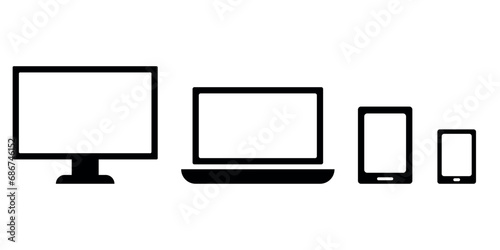komputer, laptop, tablet, telefon zestaw ikon. 