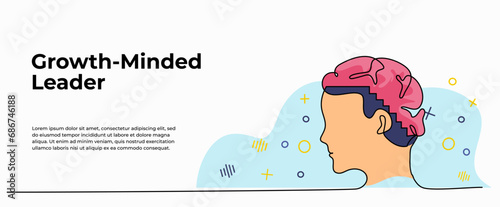 Vector illustration of leader growth mindset. Modern flat in continuous line style.