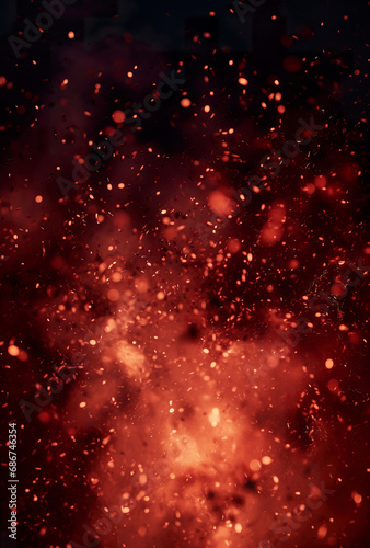 Bright fire particles, rough abstract background.