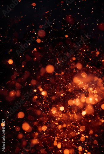 Bright fire particles, rough abstract background.