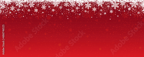 Red Christmas banner with snowflakes and stars. Merry Christmas and Happy New Year greeting banner. Horizontal new year background, headers, posters, cards, website. Vector illustration