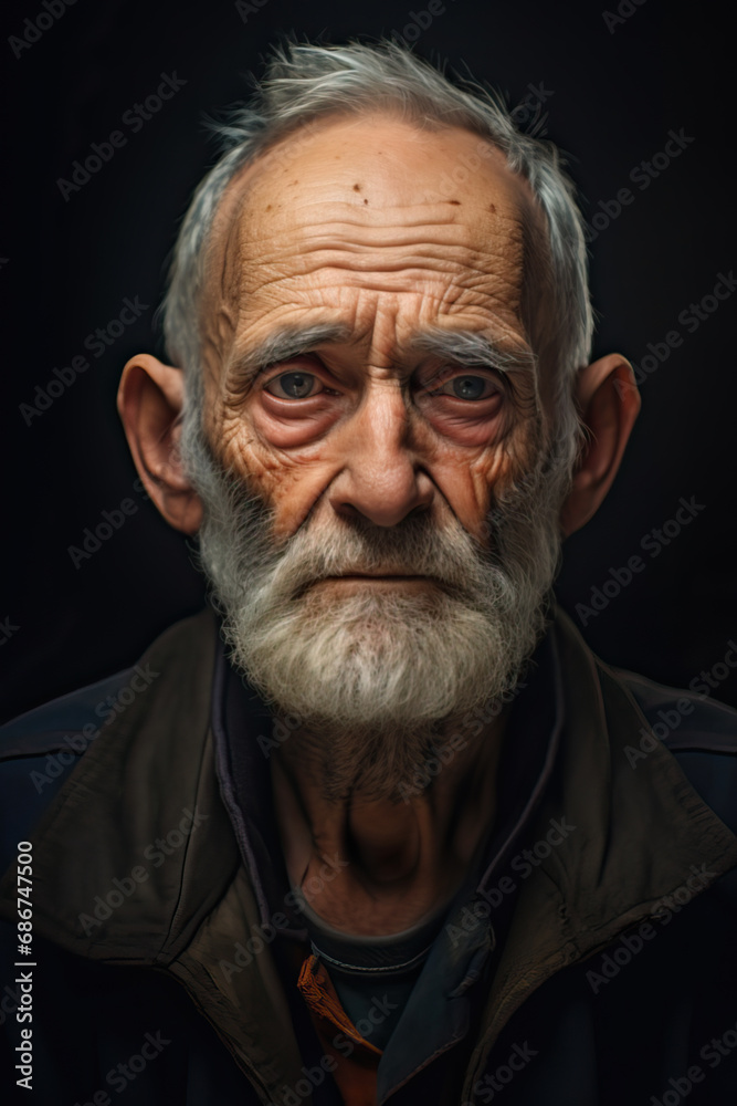 Portrait of an old wrinkled man, grandfather, with melancholic face Portrait of an old wrinkled man, grandfather, with melancholic face