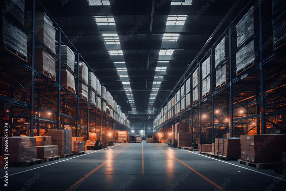 Industrielles Lager - Ein Blick auf ein modernes Lagerhaus, das effiziente Warenlogistik und -verwaltung ermöglicht Industrielles Lager - Ein Blick auf ein modernes Lagerhaus, das effiziente Warenlogistik und -verwaltung ermöglicht