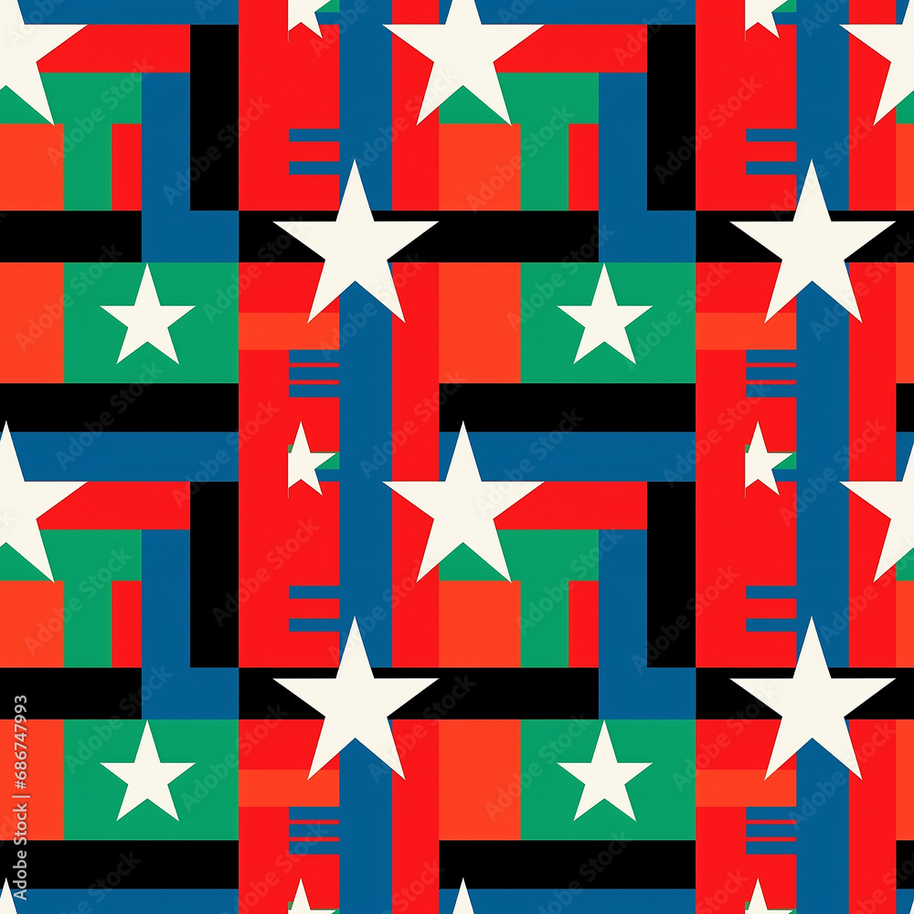 christmas fabrics plaid with stars and stripes, seamless pattern background