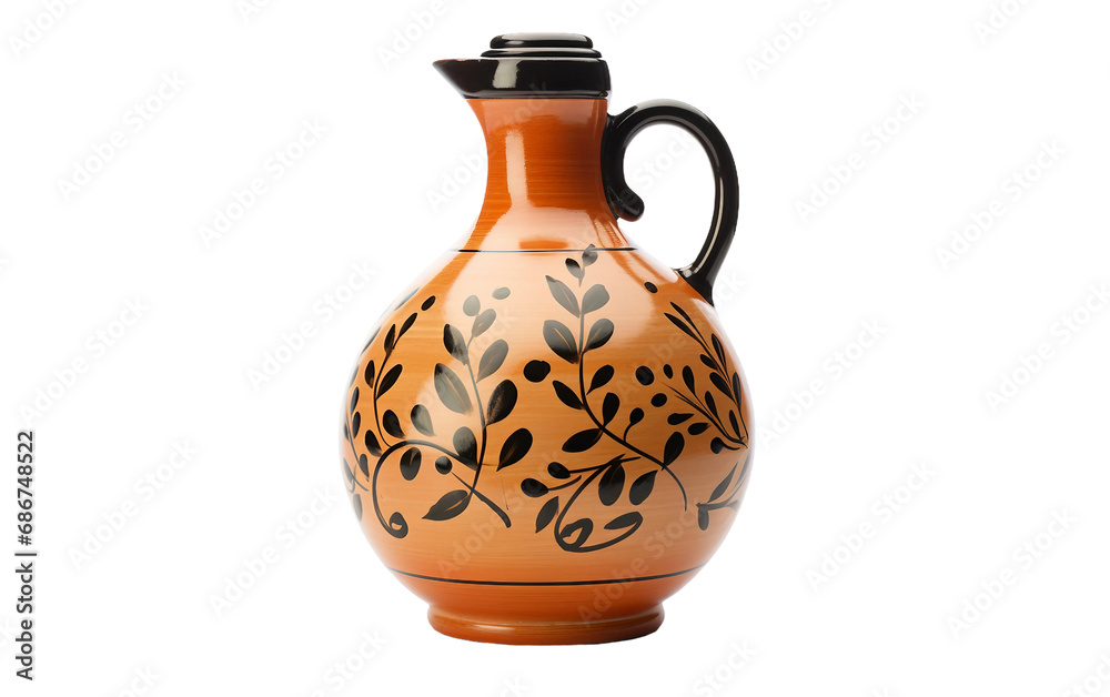 Handcrafted Clay Pottery Olive Oil Decanter Isolated on Transparent Background PNG.