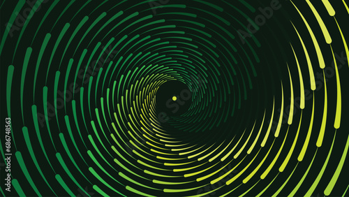 Abstract spiral round vortex style spinning background in dark green color.