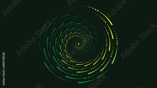 Abstract spiral round vortex style spinning background in dark green color.