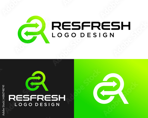 Letter R monogram geometric line refresh symbol logo design.

