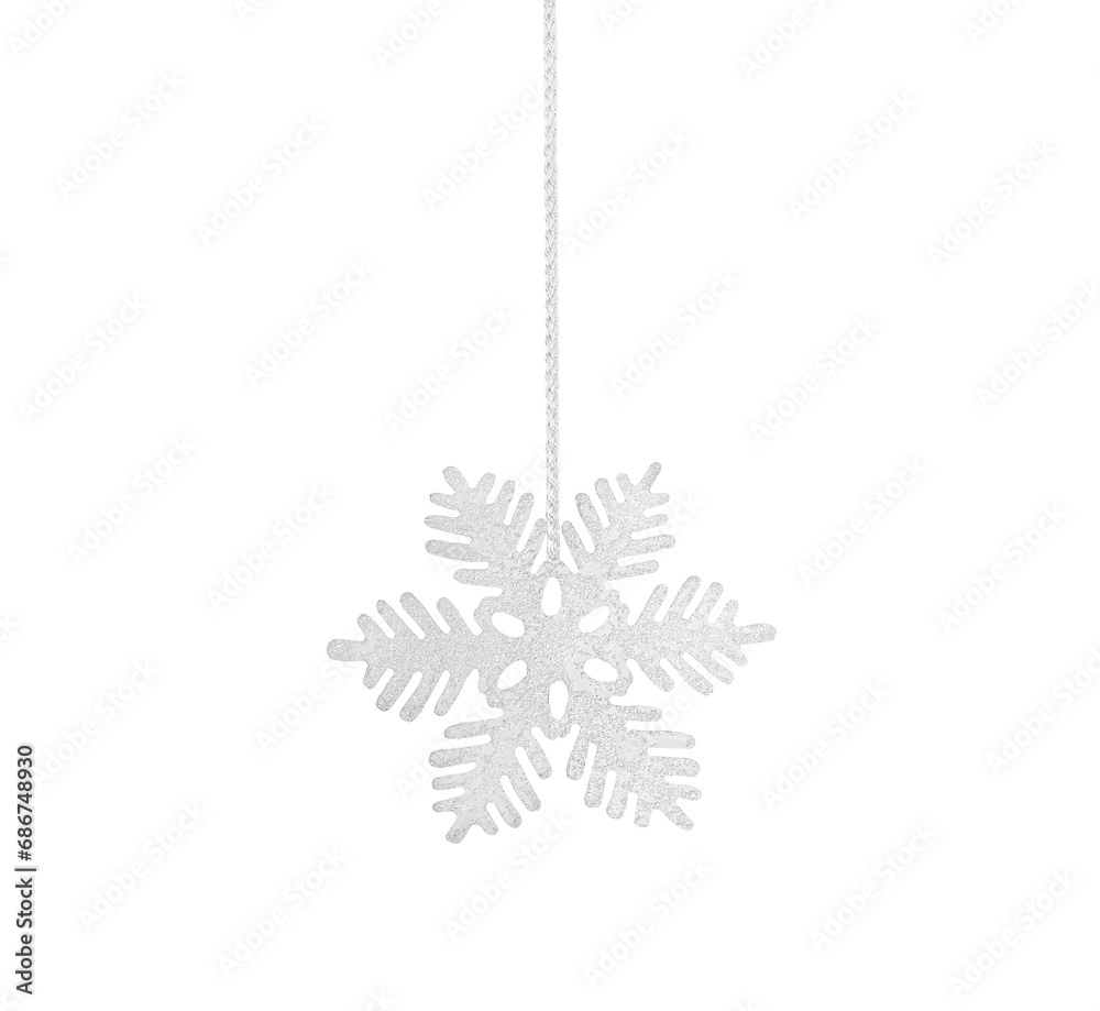 White snowflake on rope isolated on white background