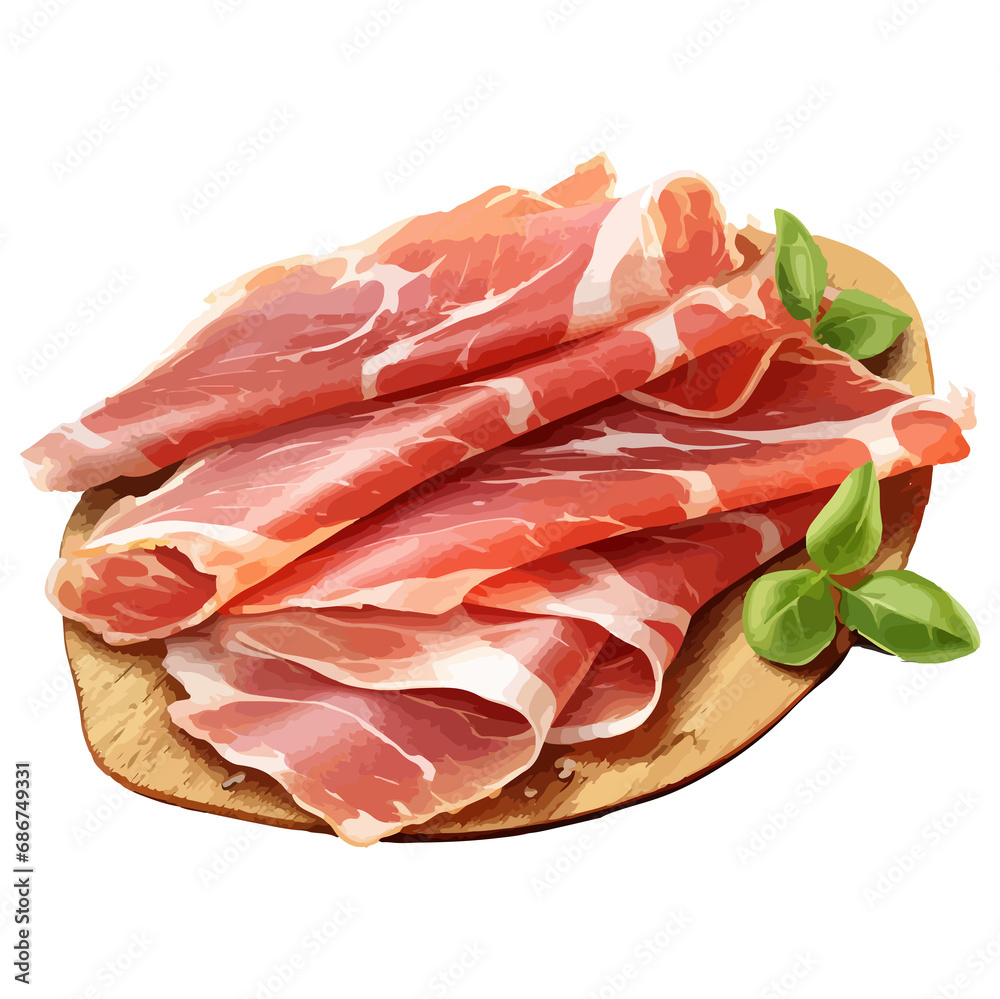 Prosciutto Italian food, isolated on transprent background