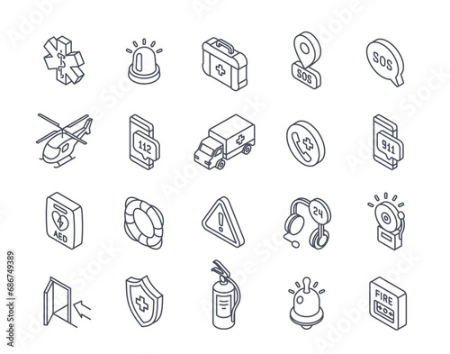 Vector Set of emergency line icons