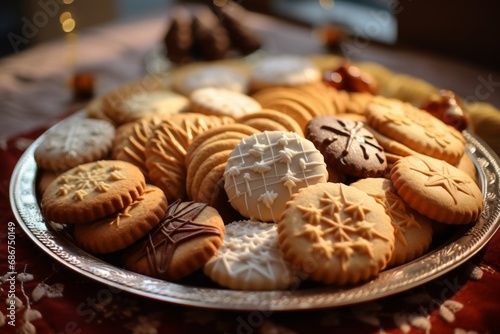The plate showcases a collection of freshly baked, fragrant, and aesthetically pleasing cookies.