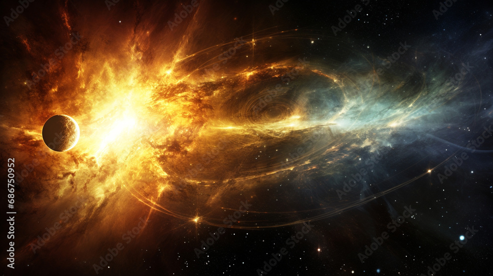 Planets, stars and galaxies in outer space. Supernova solar storm of space exploration. Planets, stars and galaxies in outer space. Supernova solar storm of space exploration.