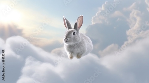 Rabbit fly in the sky Ai Generative