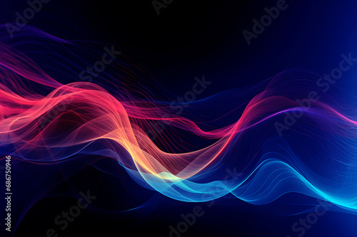 Abstract colorful wave lines and stripes on black background. 