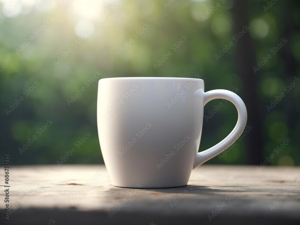 mockup white empty mug on the background of nature, green pleasant nature mockup white empty mug on the background of nature, green pleasant nature