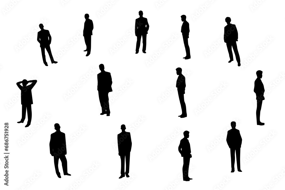 Silhouettes of people. Working group of standing business people. Lots of People Line Silhouette. Vector eps 10