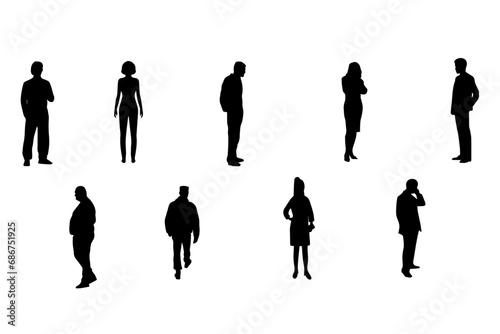 Silhouettes of people. Working group of standing business people. Lots of People Line Silhouette. Vector eps 10