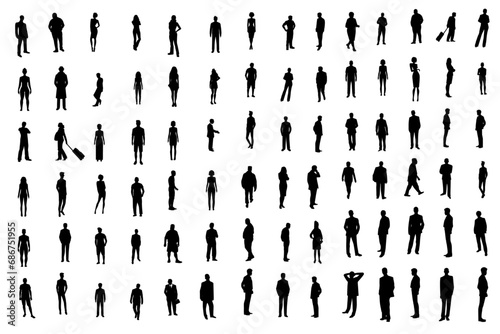Silhouettes of people. Working group of standing business people. Lots of People Line Silhouette. Vector eps 10 #686751955