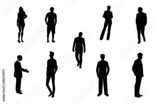 Silhouettes of people. Working group of standing business people. Lots of People Line Silhouette. Vector eps 10