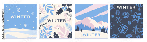 Vector Set of abstract winter posters