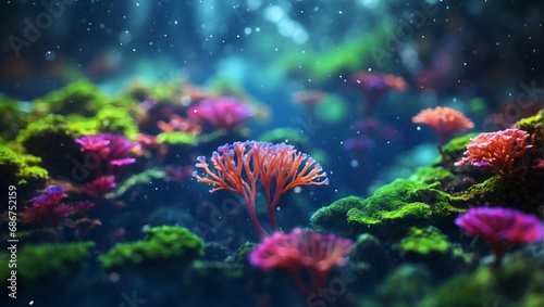 beautiful coral reef underwater, anemones, seaweed, undersea