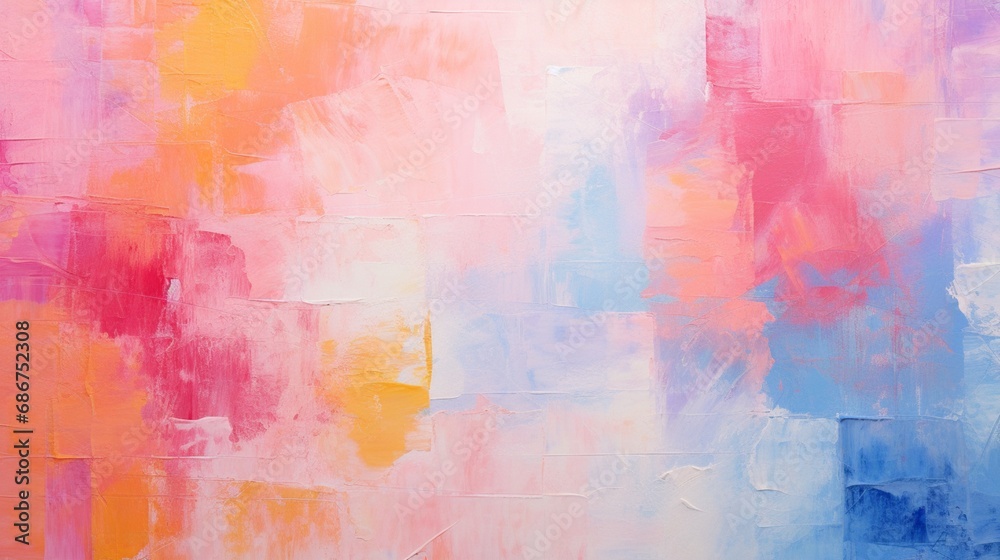 the visual magic of an abstract painting where thick paint in pink, blue, and orange creates a textured masterpiece. 