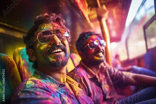 Portrait of an Indian man. Festival of colors Holi India.