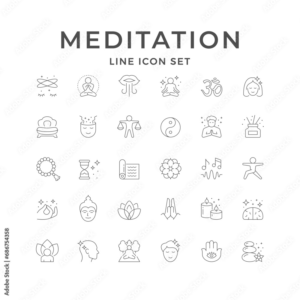 Set line icons of meditation