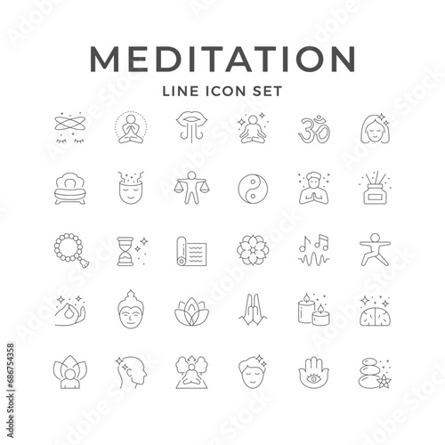 Set line icons of meditation