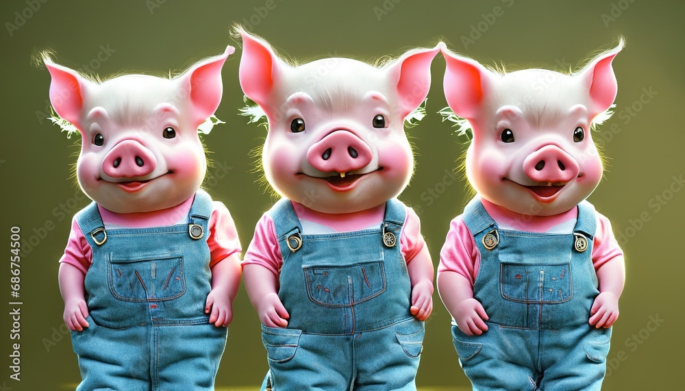 Fototapeta premium The characters from the tale of the three little pigs. Generative AI