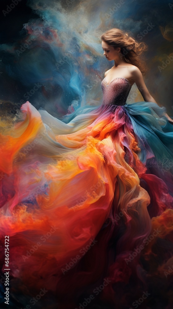 A mesmerizing dance of vibrant colors emerges from an otherworldly dimension, where abstract forms intertwine in a harmonious symphony. Captivate the senses through this ethereal, textured photograph.