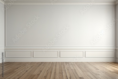 empty empty white room in minimalist style with light wooden floor
