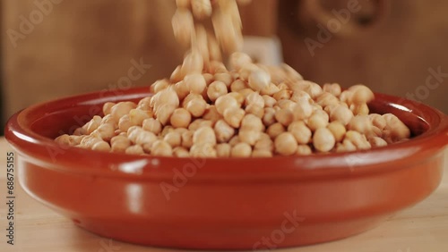 Chickpeas close up food background, chickpeas texture macro, raw cereal healthy food.  photo