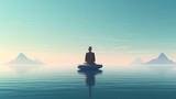 Peaceful Meditating Figure on Solid Backdrop, Calming, Relaxation, Zen, Mindfulness