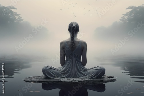 Mindful Meditation in Peaceful Setting, Monotone, Relaxation, Zen, Wellness © asura