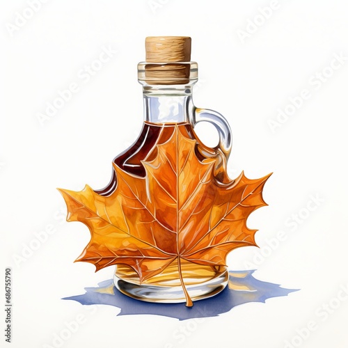 Watercolor maple syrup single white background. AI generate illustration
