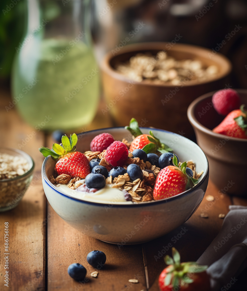 Healthy breakfast with oat flakes and berries. Healthy breakfast with oat flakes and berries.
