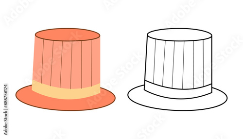 Top Hat. Flat color and black and white vector illustration.